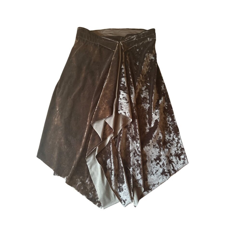 Black Velvet Asymmetrical High-Low Skirt With Draped Overlay Women's M